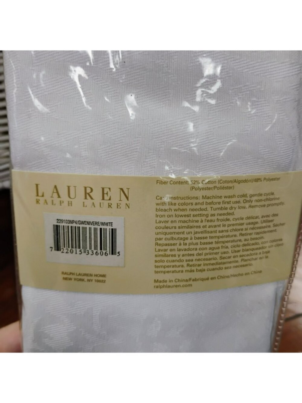 Lauren Ralph Lauren White Gwenivere Damask Napkins set of 4 Cotton Blend - Picture 3 of 4